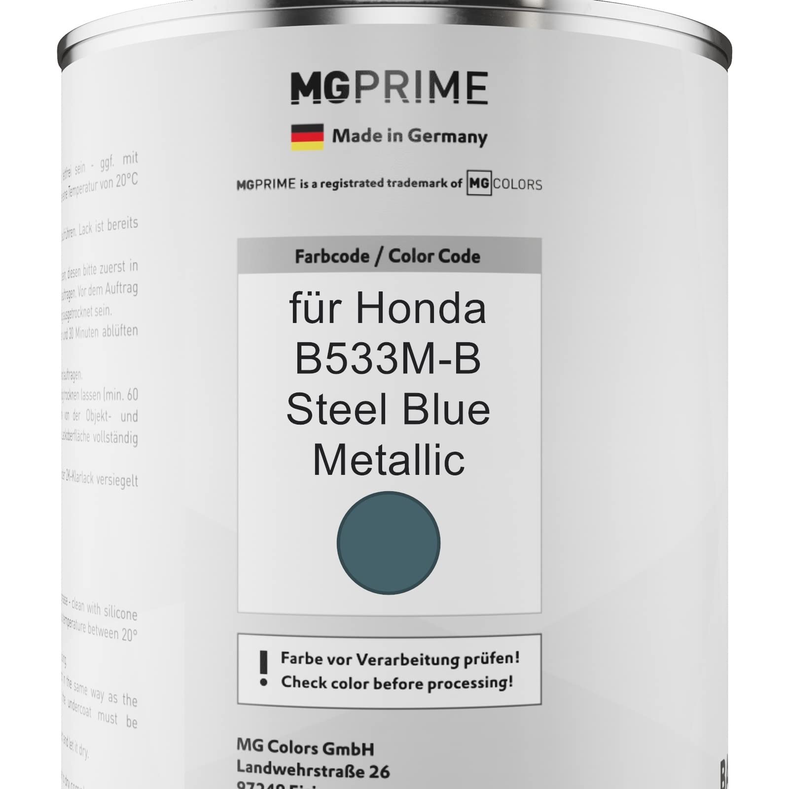 MG PRIME Lakier samochodowy Zestaw puszek dla Honda B533M-B Steel Blue Metallic Lakier bazowy 2K Utwardzacz do lakieru bezbarwnego gotowy do natrysku 2,5L
