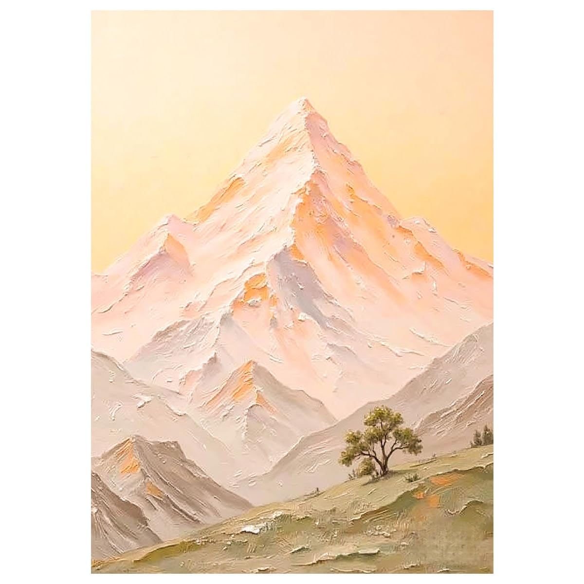 LCDIUDIU Hand Painted Pink Thick Textured Sunlit Snow Mountain Landscape Oil Painting Vertical Unframed On Canvas Modern Artwork Wall Decor for Living Room Bedroom 120X180Cm(48X72Inch)