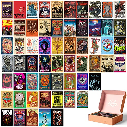 60PCS Vintage Rock Wall Collage Kit, 4X6'' Rock Band Posters, Retro Music Concert Album Cover Wall Aesthetic Pictures, Vintage Room Decor, Poster for Room Aesthetic, Band Posters Aesthetic Room Decor
