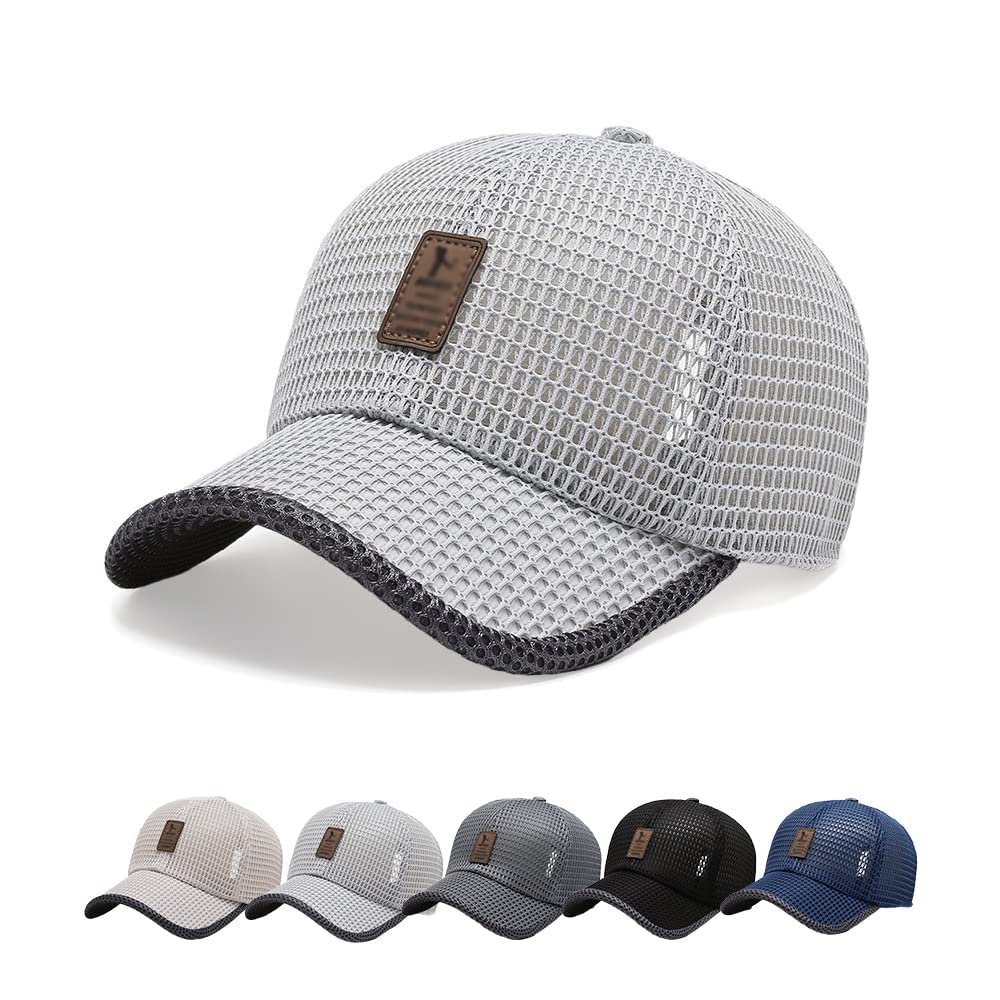 Chagoo Men's Light Gray Summer Outdoor Casual Baseball Cap, Summer Breathable Lightweight Baseball Cap Mesh Baseball Cap Mesh Hat (Light Gray)