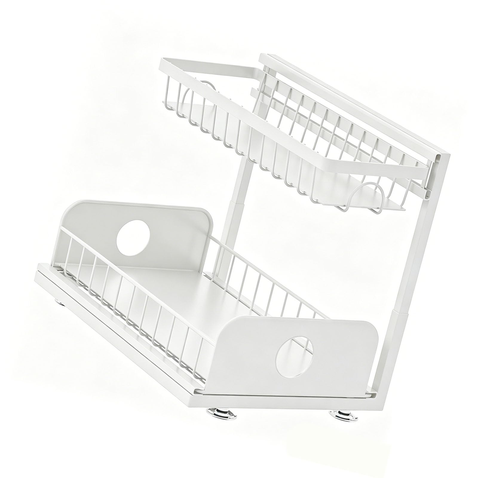 Xjdzineq Space Saving Under Sink Rack with Sliding Basket & Rusts Proof Coating Modern Under Sink Tray Easy to Use for Wet Areas Space Saving Shelf