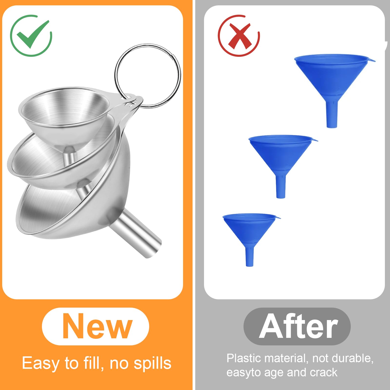 Set 3 Imbuti In Acciaio Inox - Mini Imbuti Da Cucina Con Spazzolini, Per Liquidi E Polveri - Foto 2