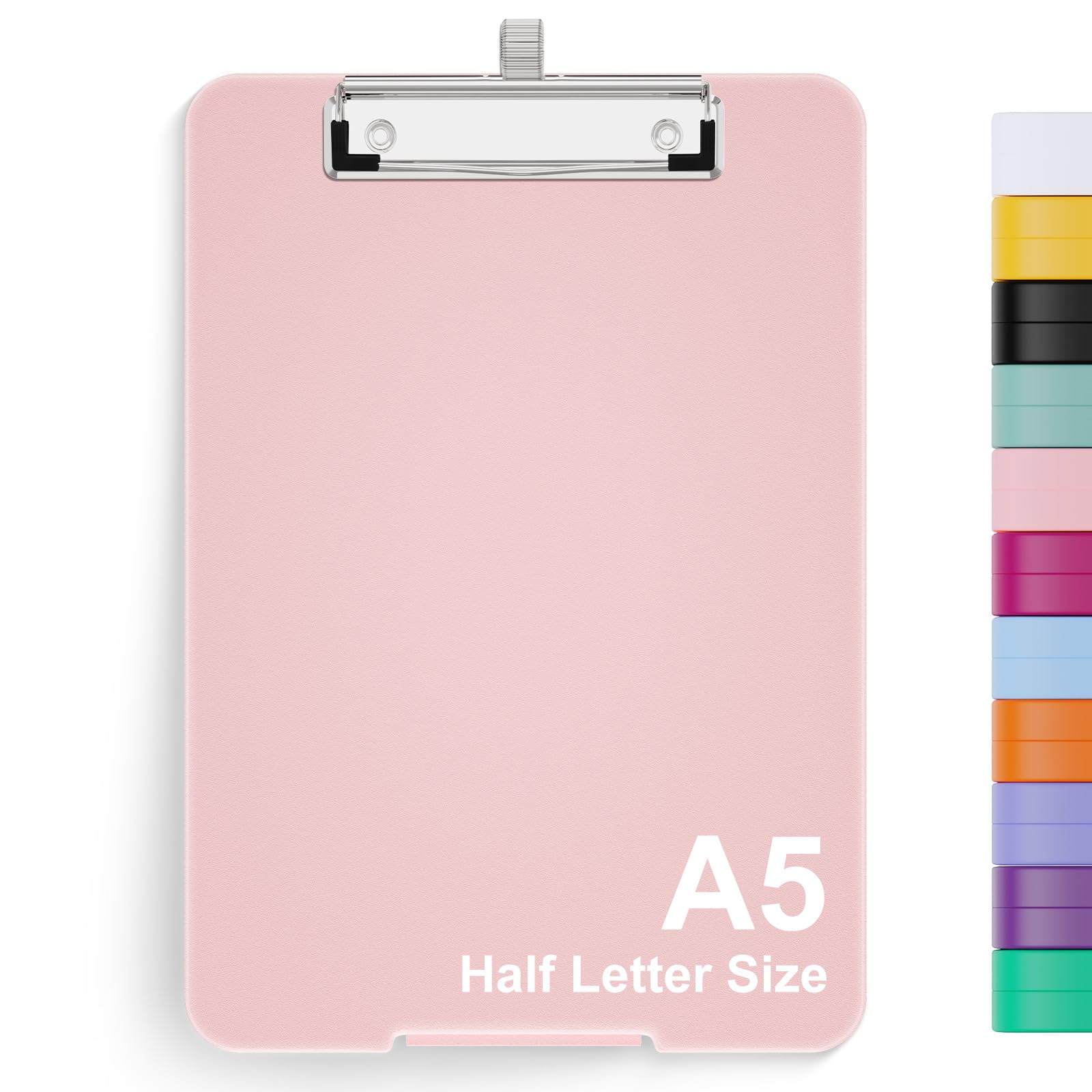Hongri A5 Clipboard with Storage, Metal Retractable Pen Holder, 6 x 9'' Nursing Plastic Foldable Clip Board, Size 9.4 x 6.1 x 0.9 in, Office Supplies, School Supplies, Menu Box for Work, Pink
