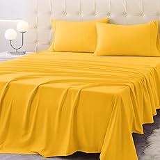 Elegant Comfort Luxurious 1500 Premium Hotel Quality Microfiber Three Line Embroidered Softest 4-Piece Bed Sheet Set, Wrinkle and Fade Resistant, California King, Yellow