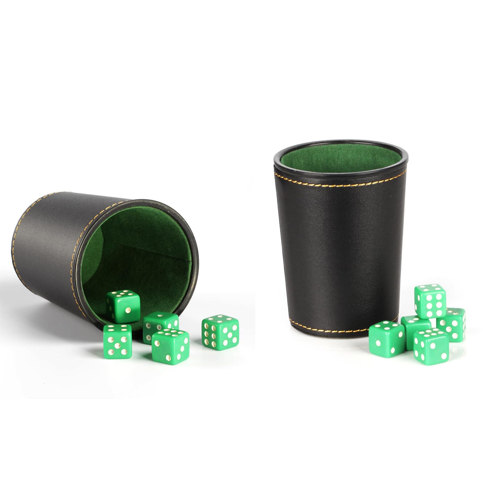 2 Leather Dice Cup Set, Leatherette Dice Cup Shaker With 5 Dices, Quiet In Shaking For Liars Dice Farkle Yaht zee Board Games, Playing Games Toy, Random Color Dices