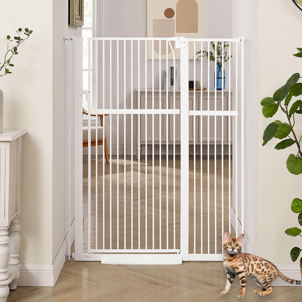 unipaws 142 cm hohes Türschutzgitter ohne Bohren – Druckmontiertes Hundegitter & Türgitter für Katzen, Treppengitter für Türrahmen und Innenbereiche, 95–105 cm breit, Weiß