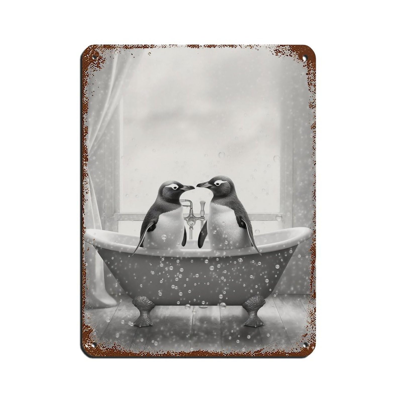 Adorable Penguins in Tub Poster Retro Poster Metal Tin Sign Chic Art Retro Iron Painting Bar People Cave Cafe Family Garage Poster Wall Decoration 12x16inch(30x40cm)