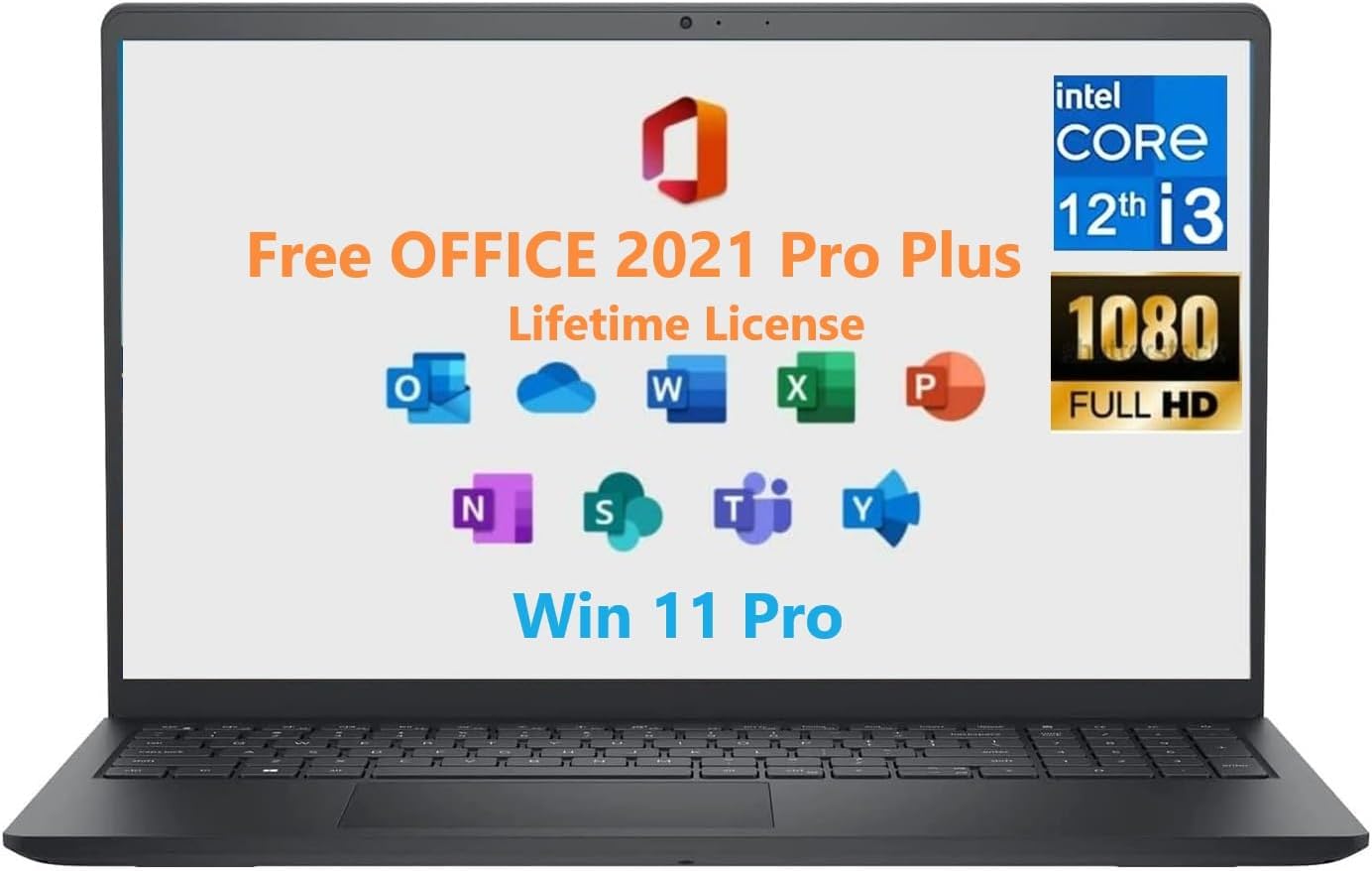 Dell2024 Inspiron 15 Students and Business Laptop, Free Lifetime Microsoft Office 2021,12GB RAM,512GB SSD, 15.6" FHD, Intel 6-Core i3-1215U Windows 11 Pro, Black,Fast Charge, Light-Weight