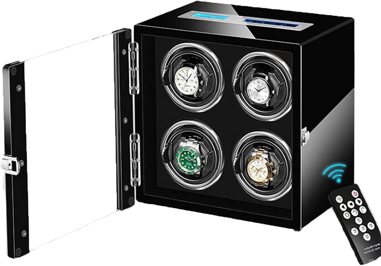 CGCSYZ Automatic Watch Winder for 4 Watches, LCD Touch Screen, Remote Control, LED Illumination, Quiet Japanese Motor, TPD Rotation Modes