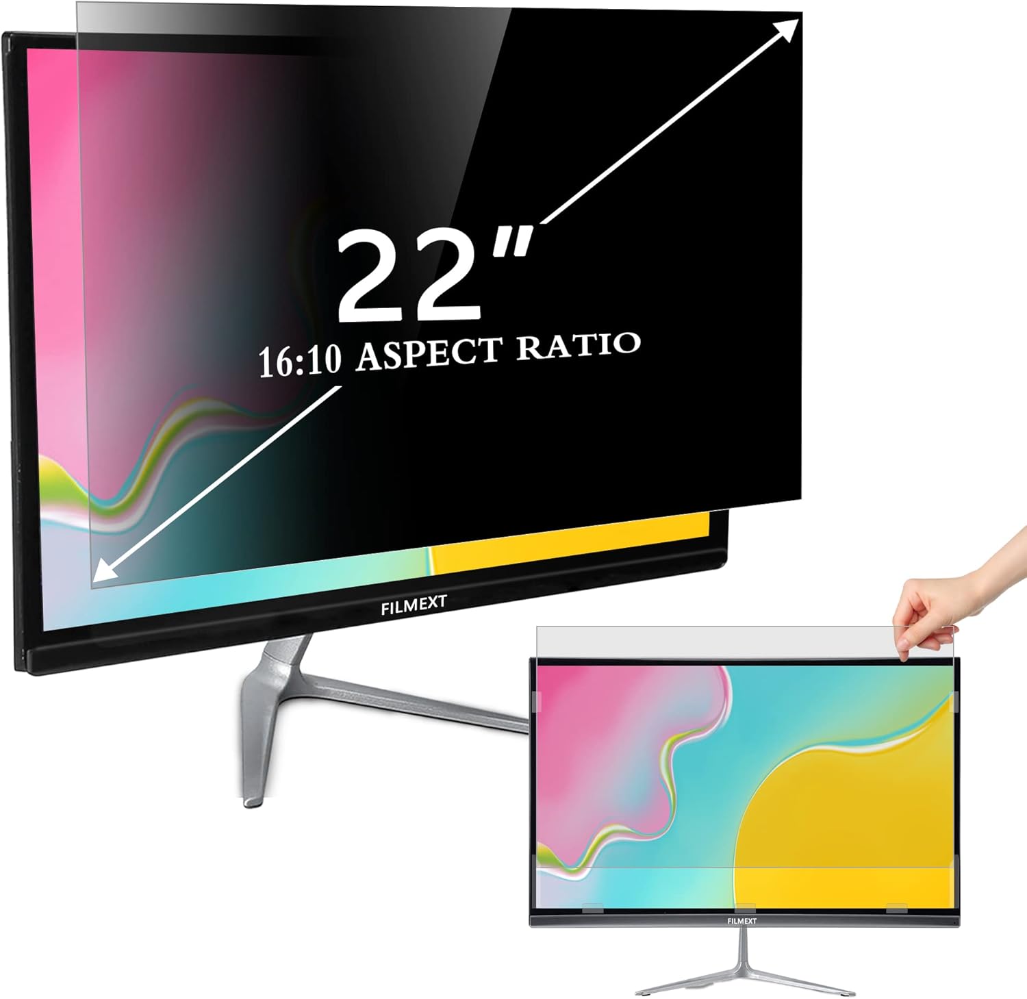 FILMEXT Computer Privacy Screen 22 inch Removable Privacy Shield Anti Glare Monitor Protector, Blue Light Reduction Filter, Data Blocked Screen for 16:10 Aspect Ratio Widescreen Privacy 22-16:10