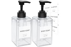 Clear Plastic Hand Soap Dispenser with Waterproof Labels (2 Pack