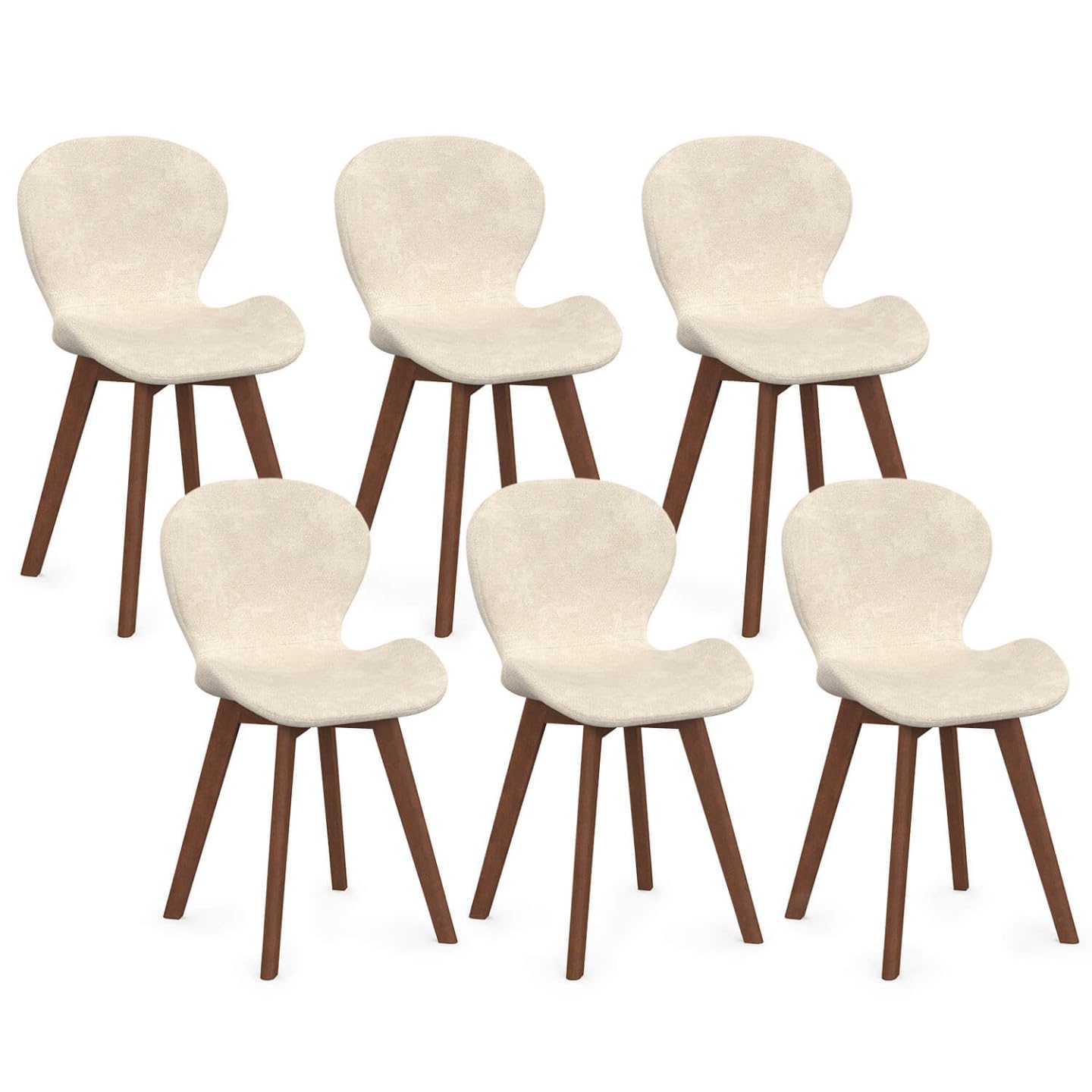 IDMarket - Lot de 6 chaises ROBINE en Tissu Chenille Beige Pieds Noyer