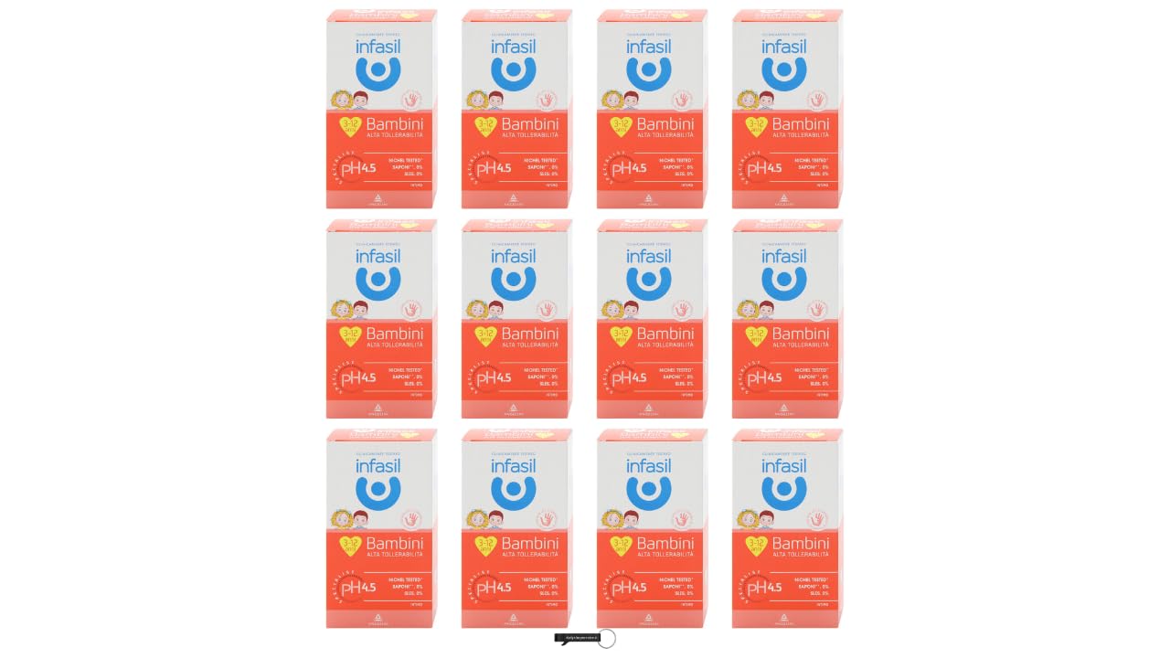 12 x Infasil Bambini Intim-Cleaner, Alta Tollerabilità, pH 4.5, Nichel Tested, Senza Coloranti e Saponi, 200 ml, + Italy shop Portachiavi Gratis