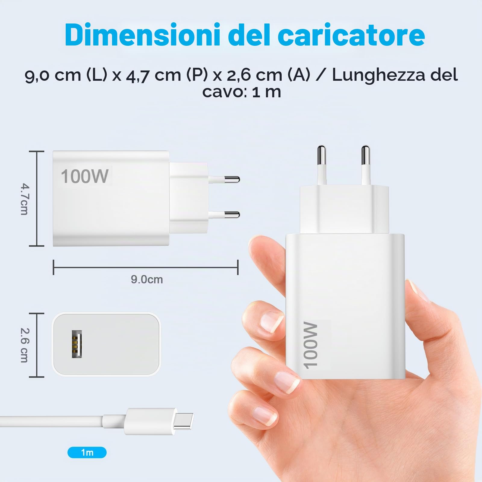 ASKUBSKU Caricatore 100W e Cavo USB C per Xiaomi Redmi Note 15 Pro+ POCO X8 Pro Max F8 Ultra 17 Pro MAX 5G,Rapida Ricarica Adattatore di Caricabatterie e 1Metro Cavo Tipo C da 6A per Redmi K90 Pro Max