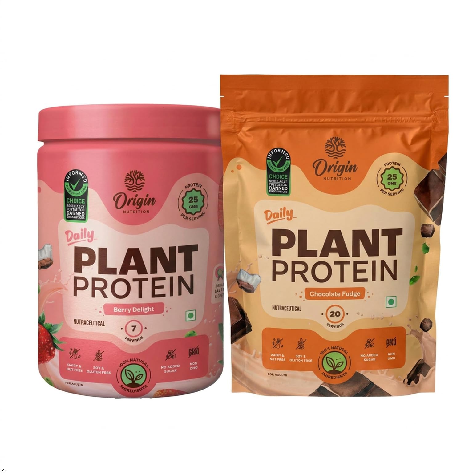 Origin Nutrition Plant Protein Combo | Rich Chocolate Pouch + Strawberry Jar | 25g Protein | 28 Servings | Vegan, Gut-Friendly, Value Pack-image-46