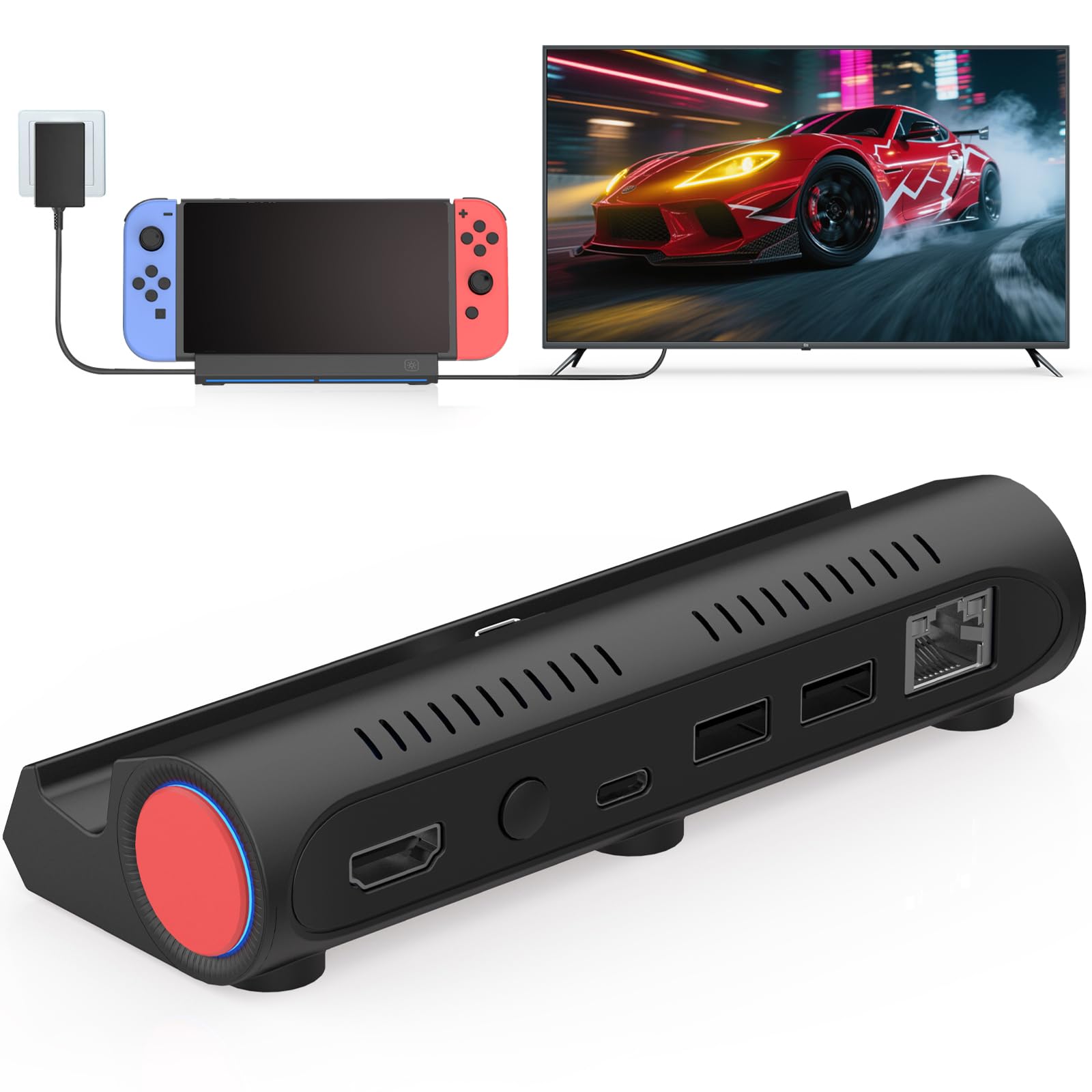 Switch TV Dock Station Compatible for Nintendo Switch/Switch OLED, Switch Station with LAN PORT/4K HDMI/1080P/60Hz Output, Compatible with Official