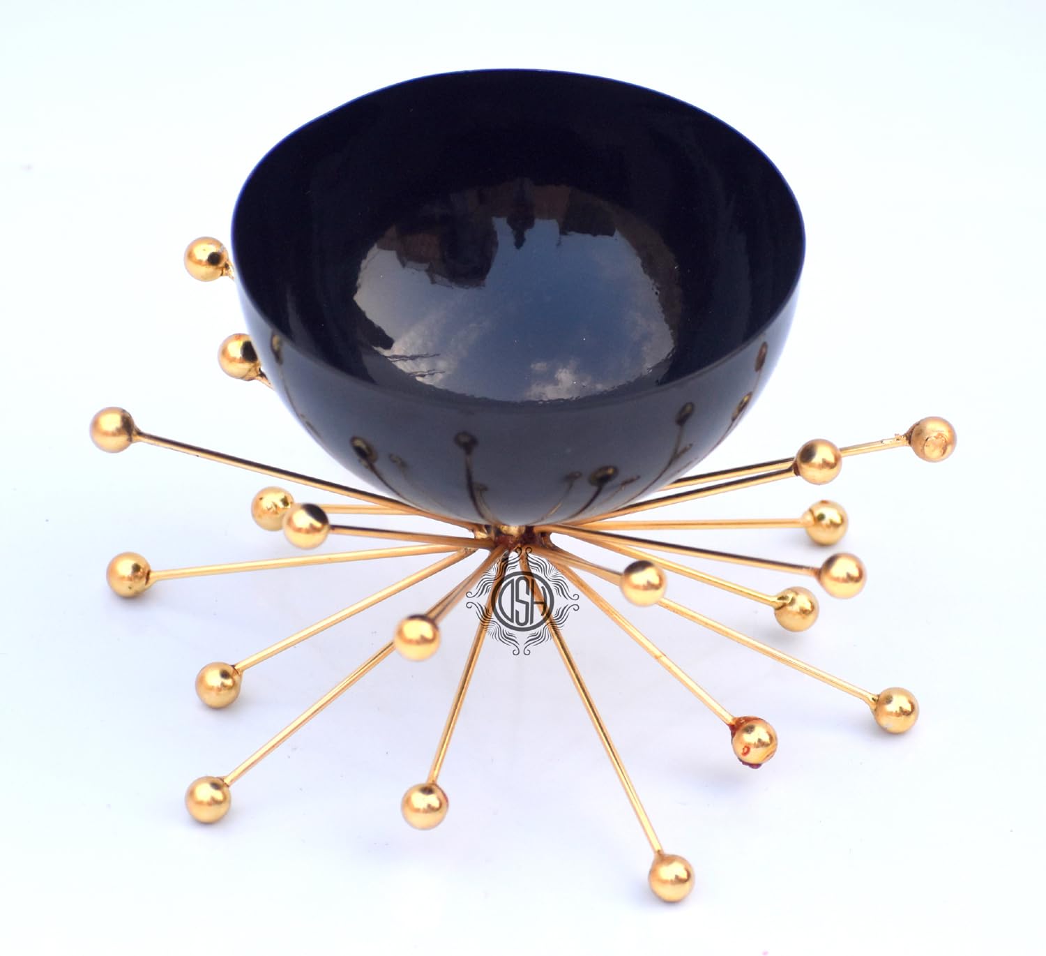 DSH Metal Modern Multiutility Snacks Decorative Bowl Table Designer Corporate Decorative Serving Bowls Set for Home Kitchen (7 x 7 x 4 Inches, Black & Gold)