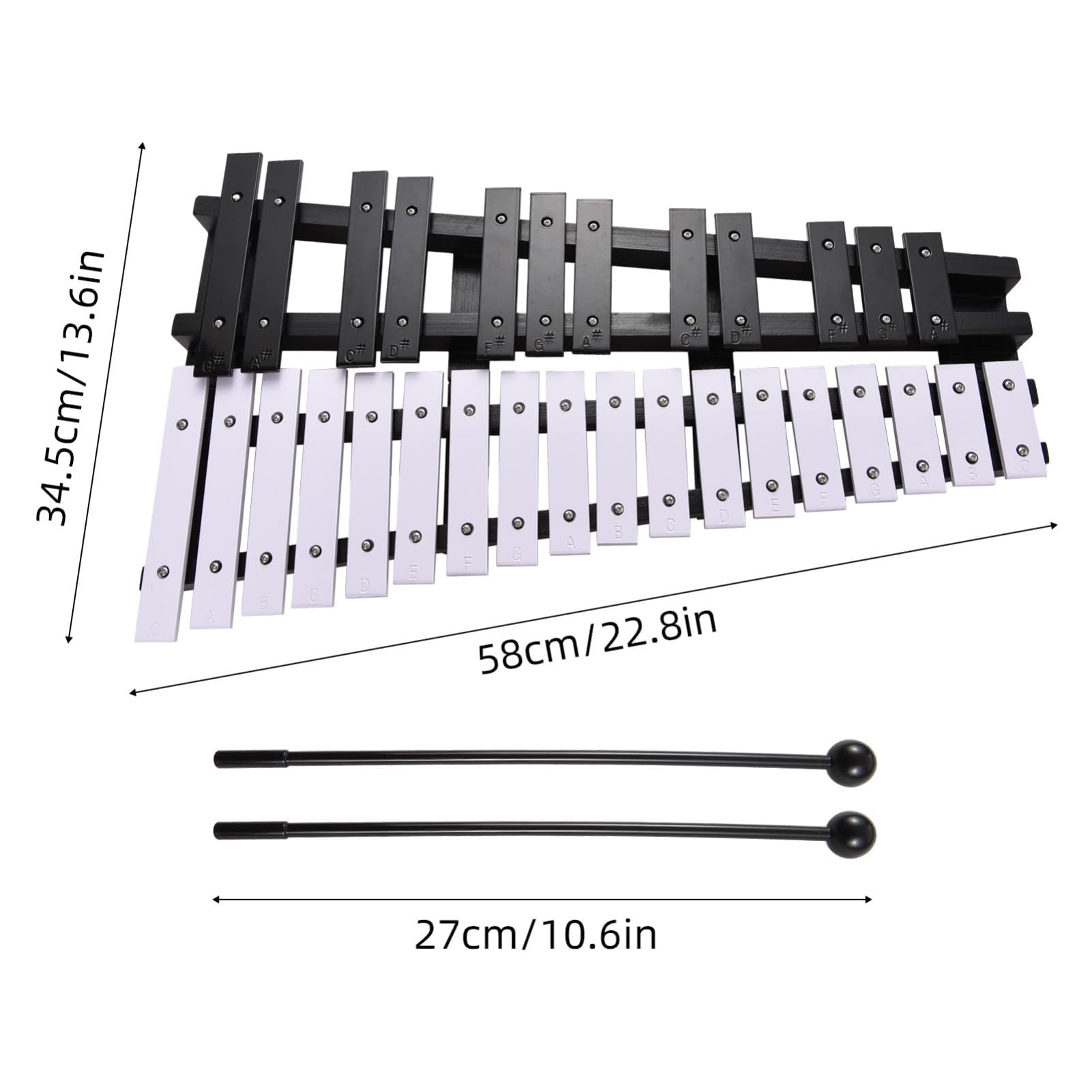 Ejoyous Xylophone, 30 Notes Cadre en Bois Tiges en Aluminium Xylophone Pliant avec Sac 2 Maillets, pour étudiants Débutants (Noir Blanc)