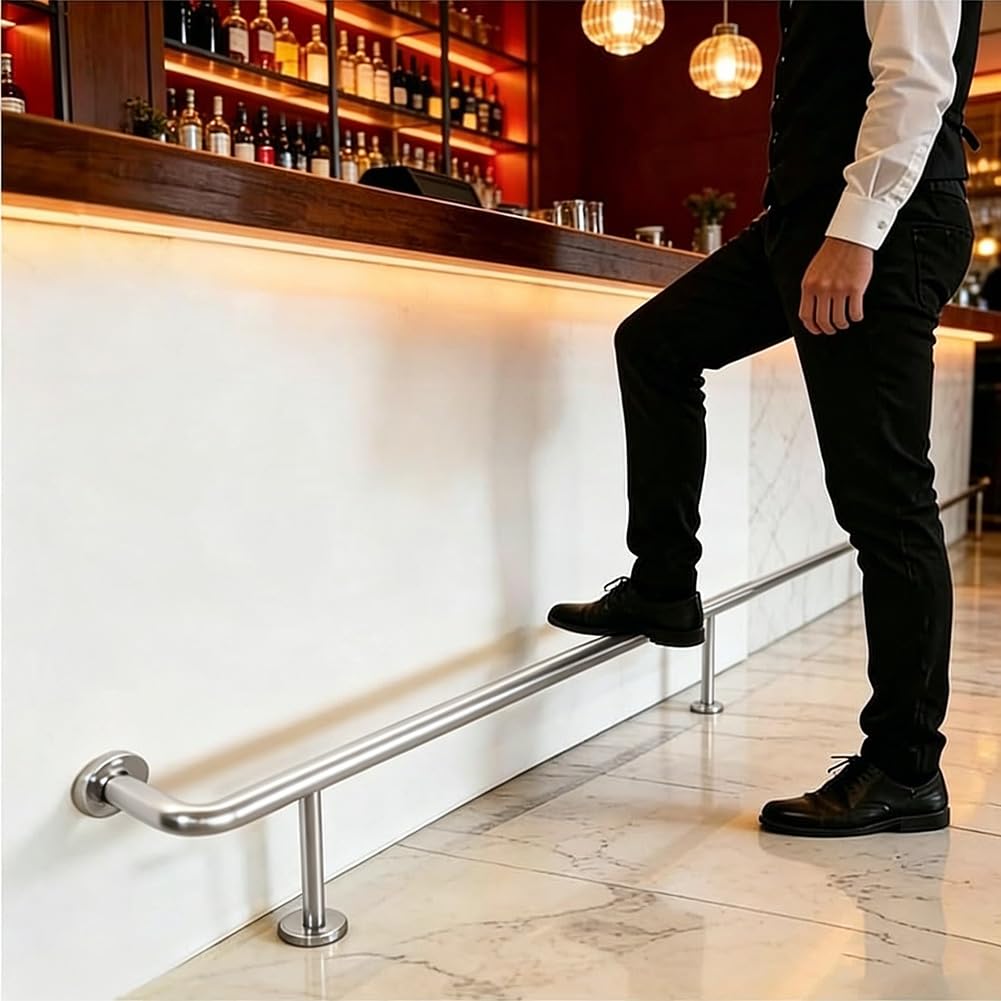 HEFJIAYCIQ Bar Mount Foot Rail Kit, Stainless Steel Bar Foot Rail Bracket, Undercounter Mount Hardware and Tubing Complete Kit,Silver,190cm/6.2ft