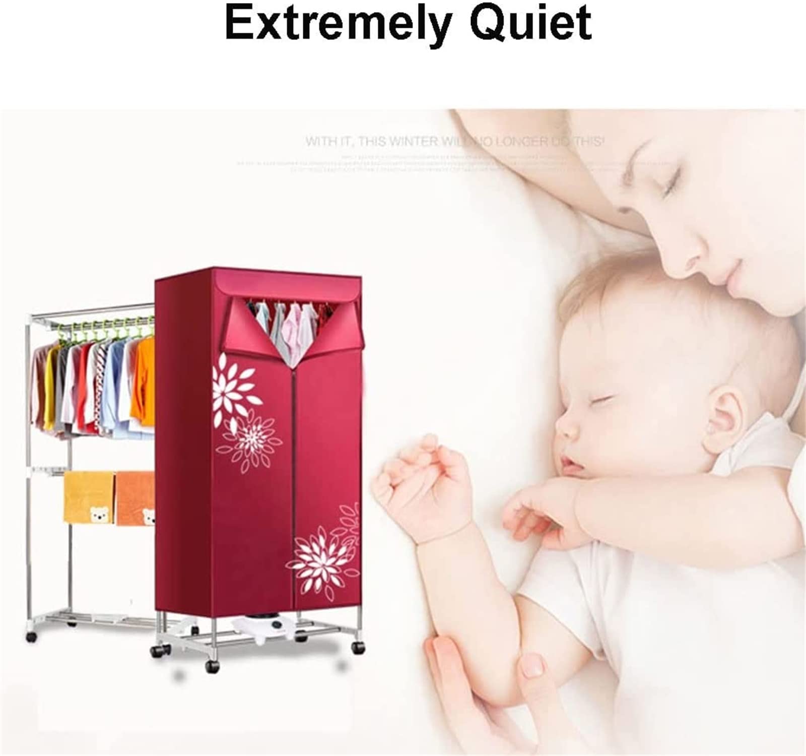 2 Tier Indoor Clothes Dryer Airer con Aria Calda Asciugatura Armadio e 4 Ruote, 1000W ad Alta efficienza energetica, per Tutti i Tessuti