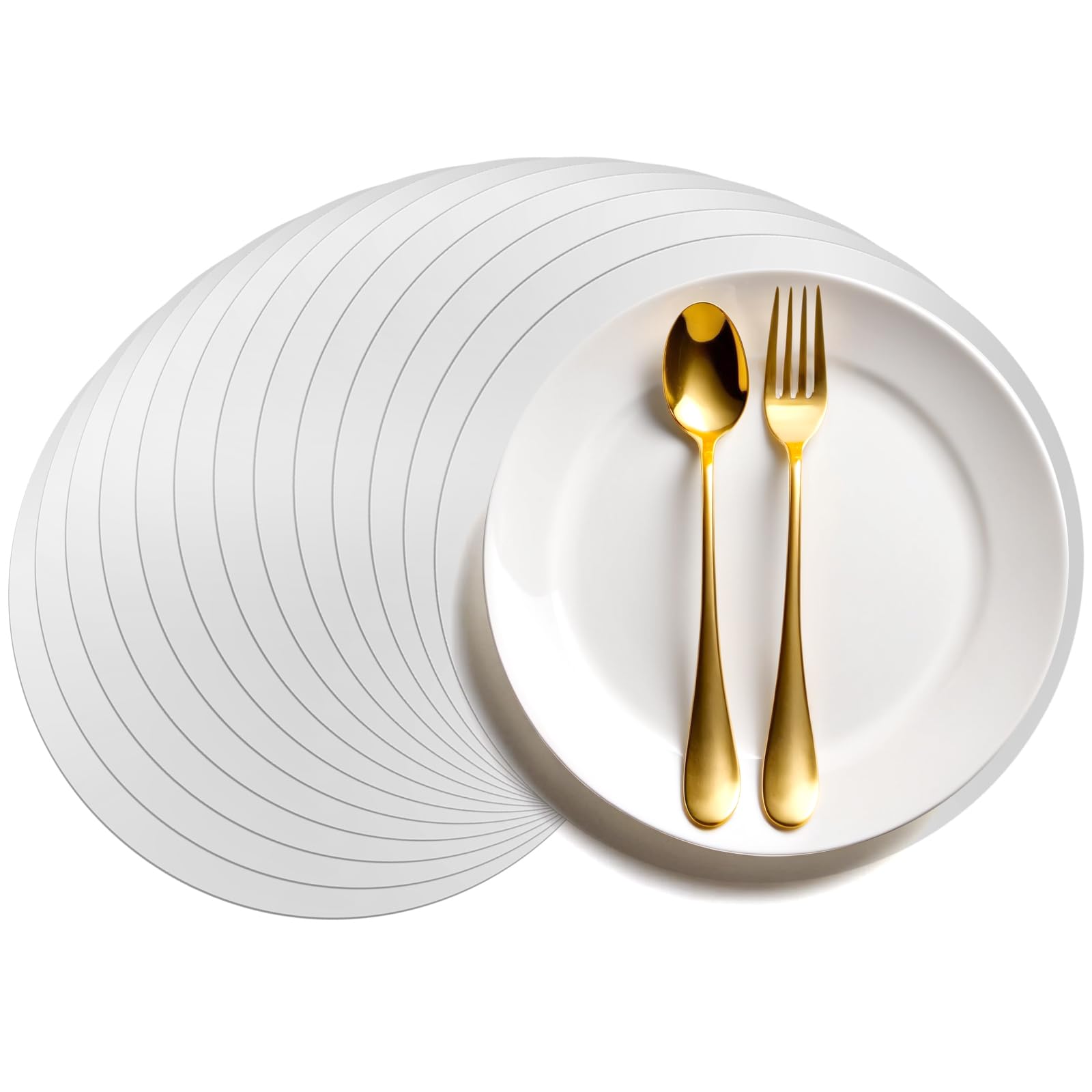 60 manteles individuales redondos de papel desechables plateados, manteles individuales decorativos de papel de espejo, manteles individuales decorativos plateados para comedor, boda, banquete,