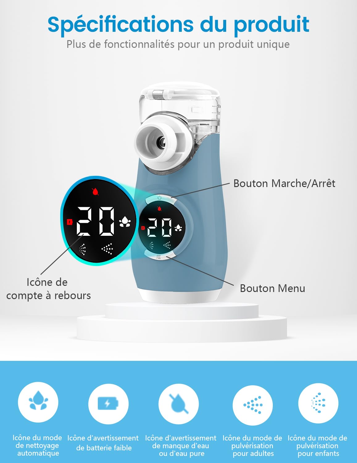 HITHINKMED Aerosol Portatile Silenzioso, Macchina Aerosol Ultrasuoni Adulti e Bambini, 2 Modalità Regolabili, USB-C Ricaricabile con Display Digitale e Funzione di Pulizia Automatica Inalatore a Rete