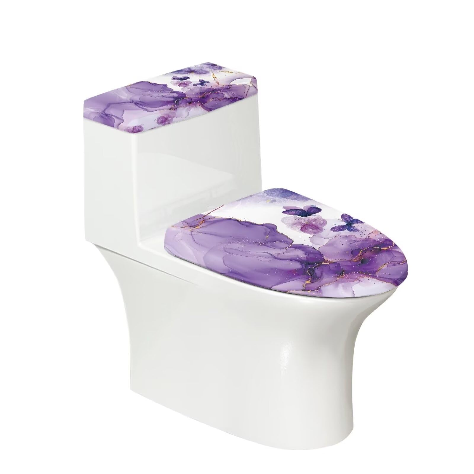 Kathyboom Purple Marble Butterfly Toilet Lid Cover Splash Resistant Toilet Seat Covers Bathroom Accessories Reusable Soft Toilet Tank Covers Machine Washable