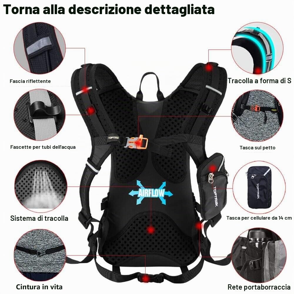 Toptrek Zaino da bicicletta da 18 litri, ultra leggero, con protezione antipioggia e copertura per casco, zaino per idratazione, impermeabile, zaino da ciclismo, zaino per idratazione, da uomo
