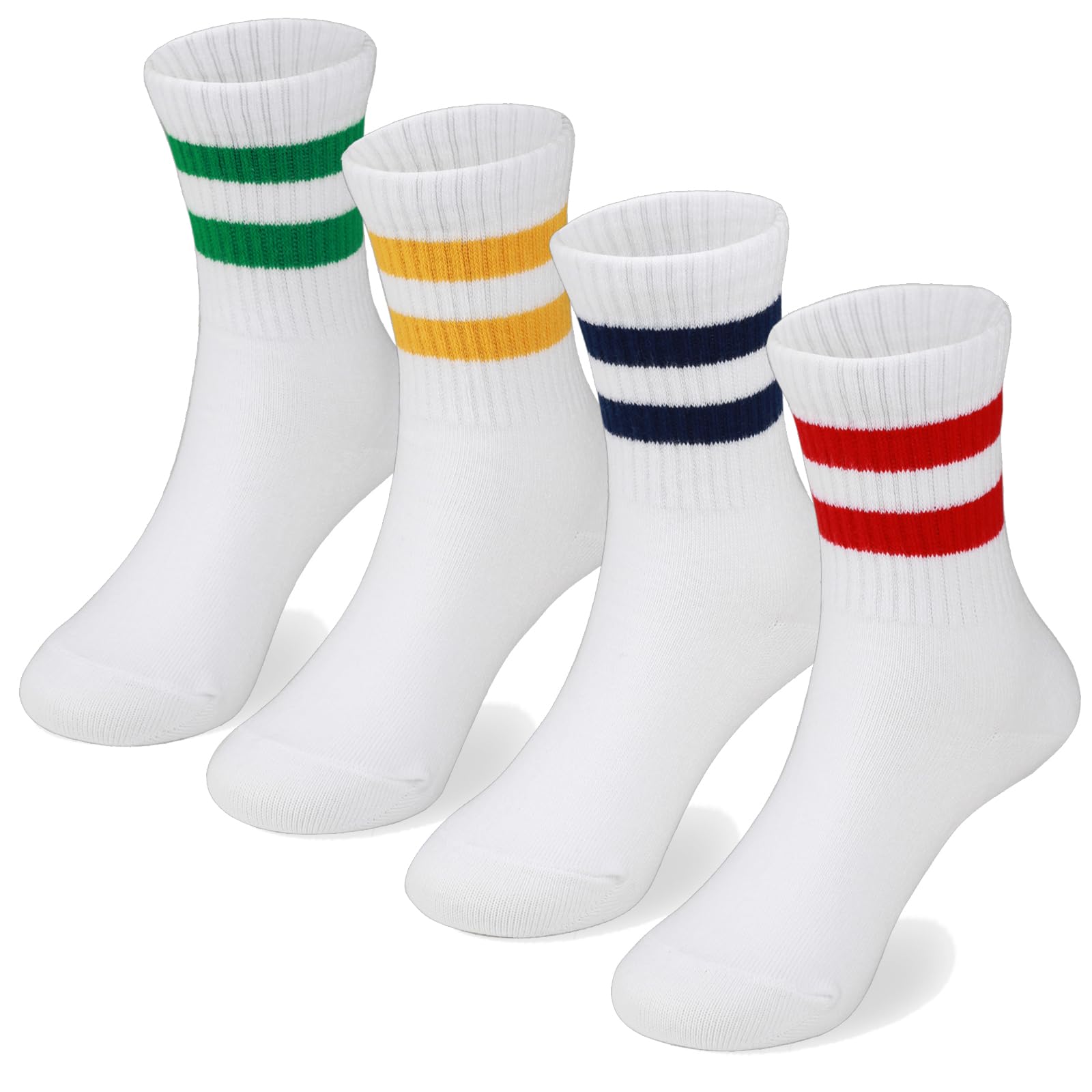 COTTON DAYKids Girls Pink White Crew Athletic Socks with Retro Stripes Hearts