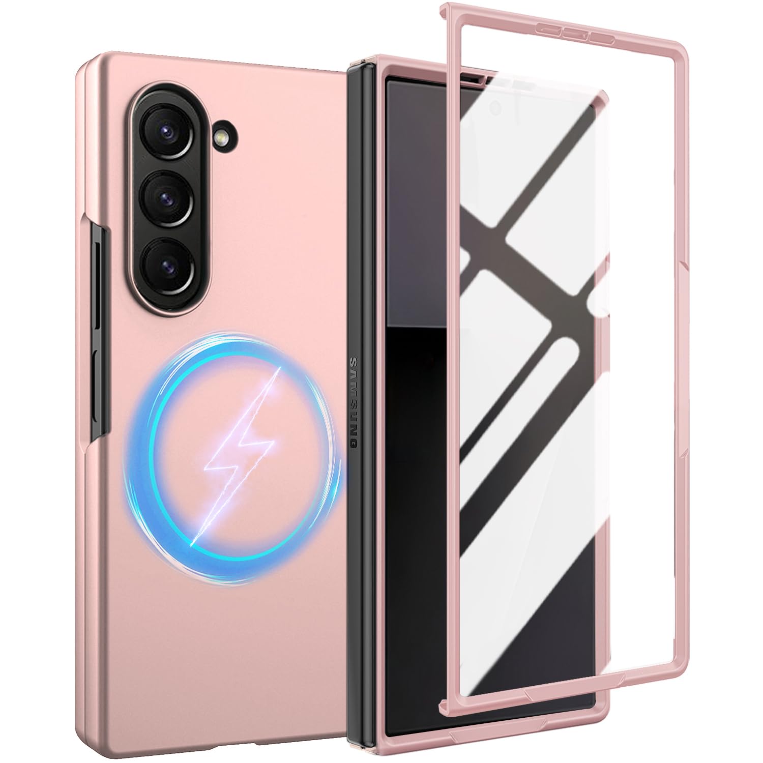 WEYNRBOX für Samsung Galaxy Z Fold 7 Magnetische Hülle,Handyhülle mit Panzerglas+Kameraschutz,Kompatibel mit MagSafe,Stoßfest Kratzfest Ganzkörper Schutzhülle für Samsung Fold 7 Case,Pink