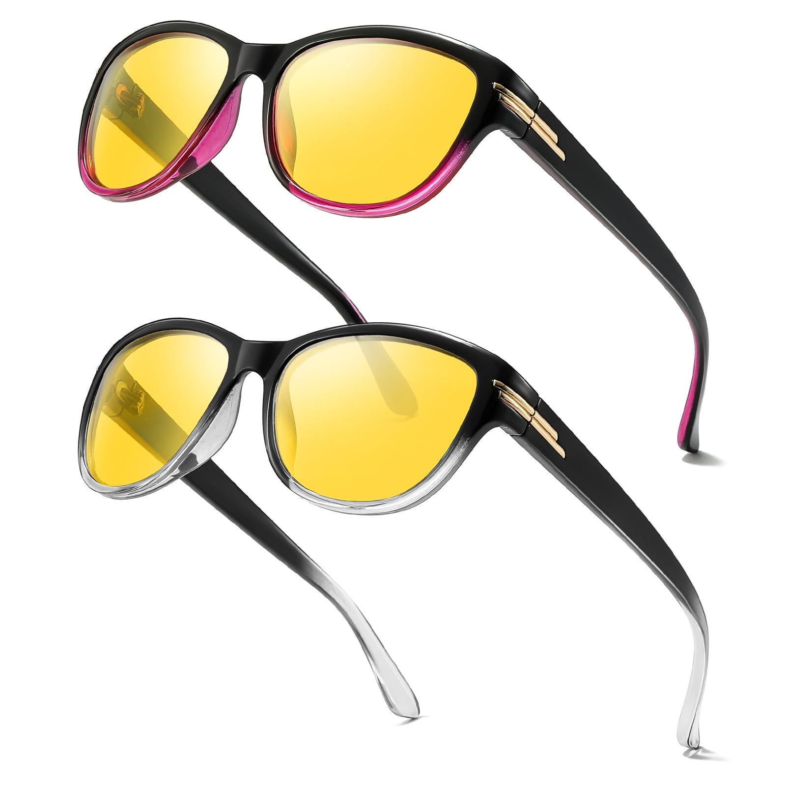 2 Pack Night Vision Glasses for Driving Women Men Polarized Yellow Lens Glasses for Night time Anti Glare TN2517