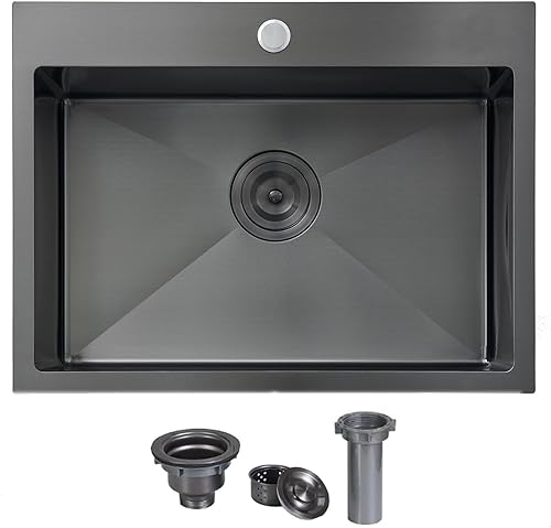 VCCUCINE - Fregadero de cocina de 22 x 18 pulgadas, color negro plomizo, fregadero de cocina pequeño de calibre 16, fregadero de barra húmeda de