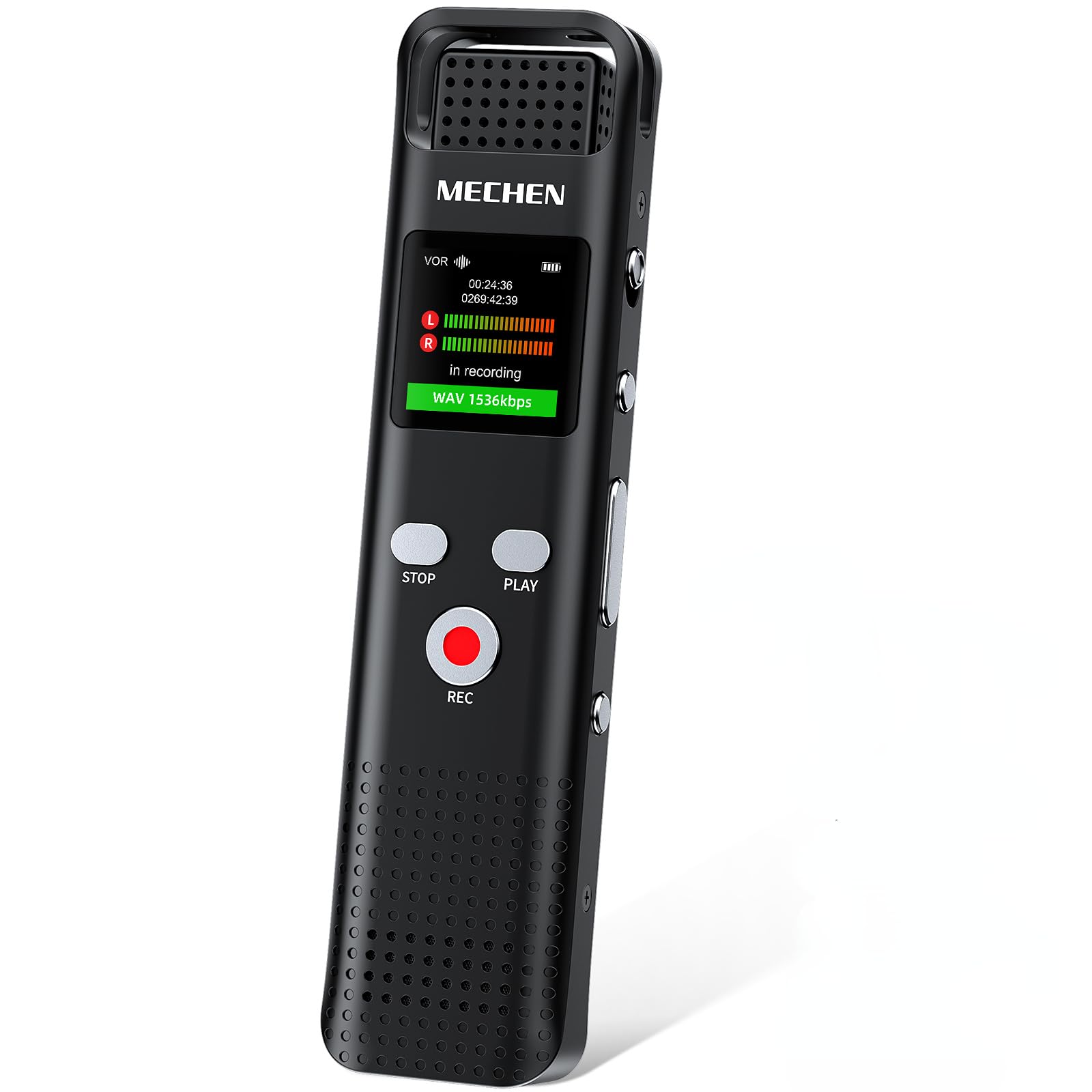 MECHEN 64GB Grabadora de Voz Digital, 1536 kbps con Reproductor de MP3, Calidad de Sonido HD, Reducción de Ruido, Grabación Activada por Voz, Función de Grabación para Conferencias y Ponencias (V02)