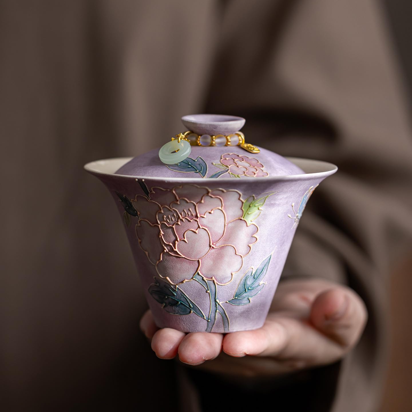 Keramik-Teetasse Handbemalte Pfingstrose Ercai Abgedeckte Schüssel Haushalt Keramik Teeschale Teeset Teetasse Einzel Nicht Heiß Tassen für Tee