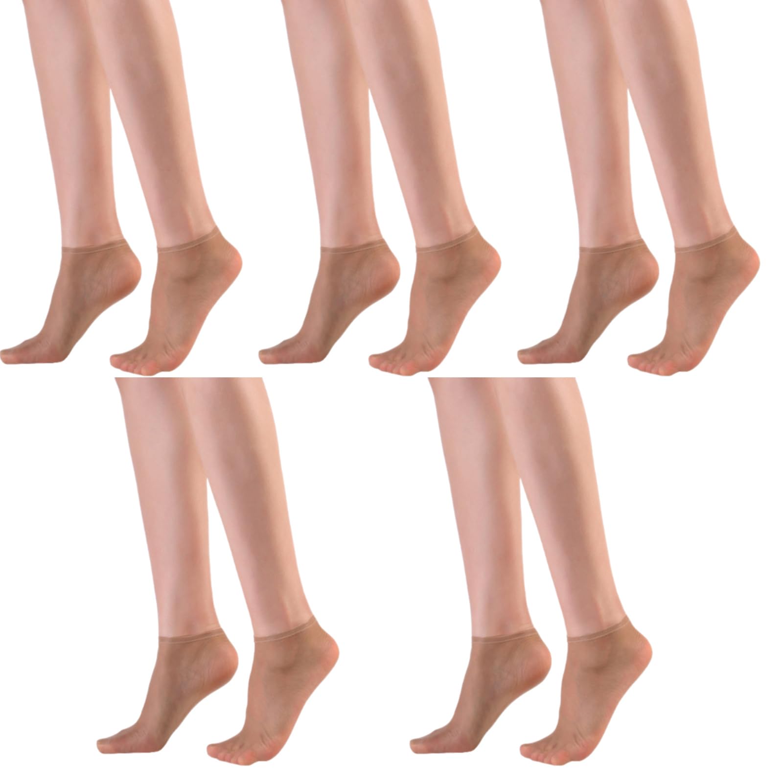 5 Pairs Womens Luxury See Through Nylon Hosiery Ladies Silk Textured Stockings Super Thin Sheer Low Cut Socks Transparent Toe Stretchy Ankle Socks