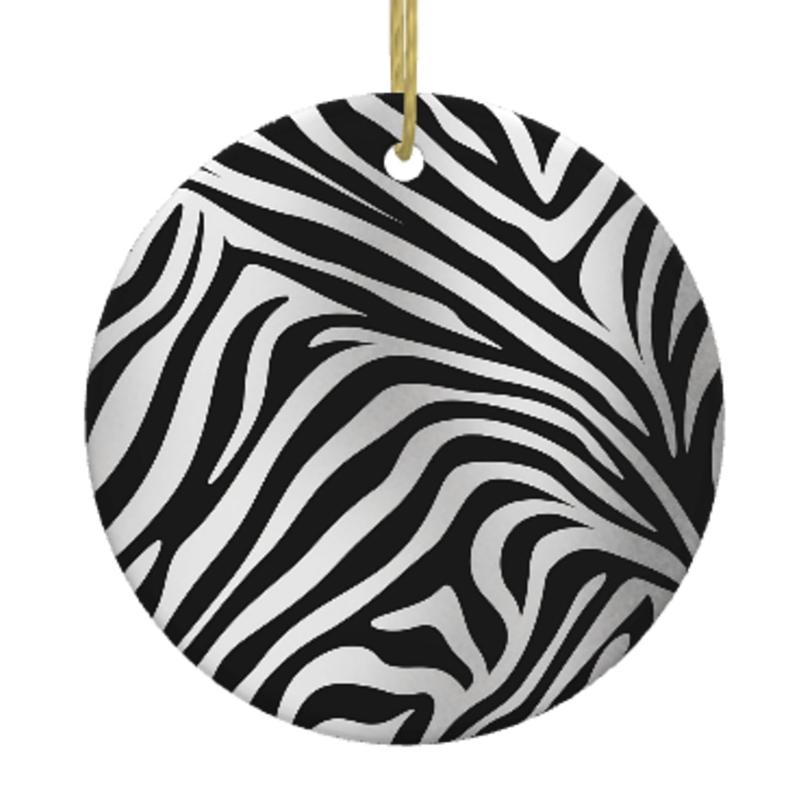 Ceramic Christmas Tree Hanging Ornaments with Gold Ropes Christmas Tree Decorations Round Ceramic Zebra Print Pendant Keepsake Decorations for Holiday Xmas Gift Ideas