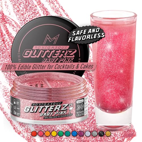 Image of MONEGASQUE Baby Pink Edible Glitter for Drinks & Cakes, Drink Glitter, 10g | Sparkle Powder, for Mocktails, Cupcakes & Charcuterie, Cocktail Garnish, Vegan, Gluten-Free, for Pastry Chefs & Home Bakers