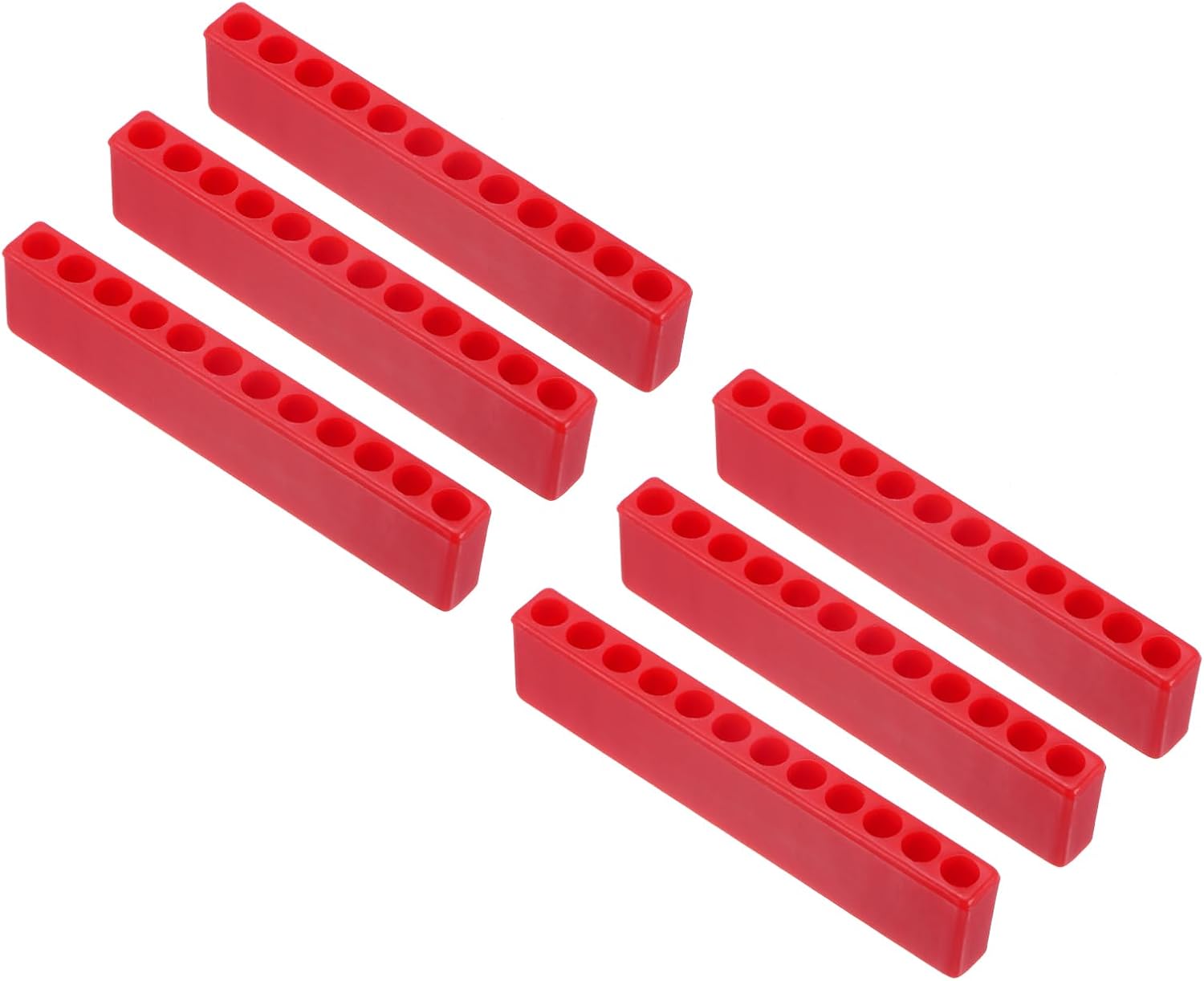 HARFINGTON 6pcs Plastic Hex Shank Screwdriver Bit Holder Organizer 9 Holes 5/32 Inch Plastic Drill Bits Storage Case for Any 5/32 Metal Driver Bits Use, Red