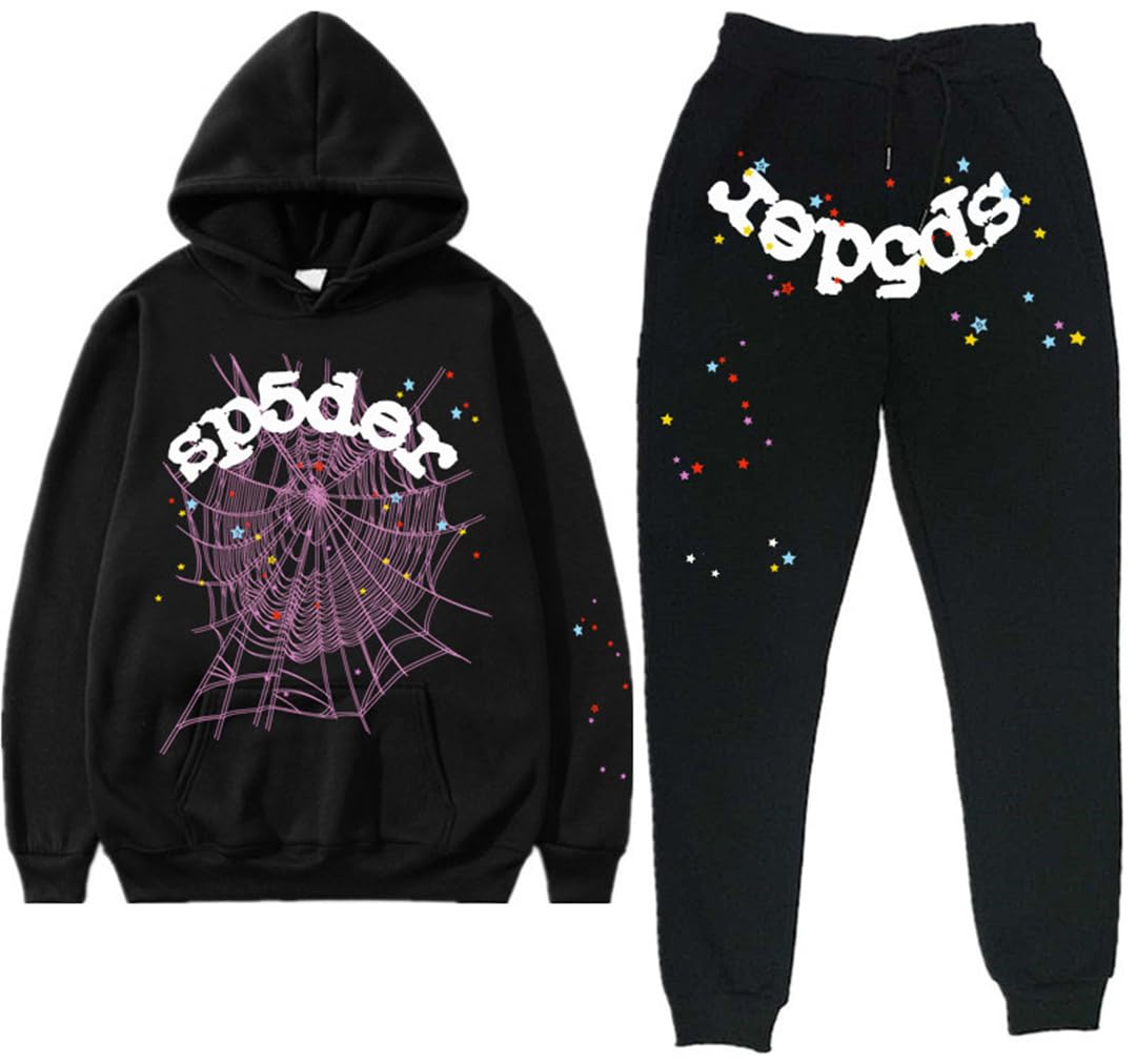Men's Spider Tracksuit Spider Hoodie 555 and Pants Set Y2K Hoodie Spider Web Hoodie and Bottoms Sweatsuits