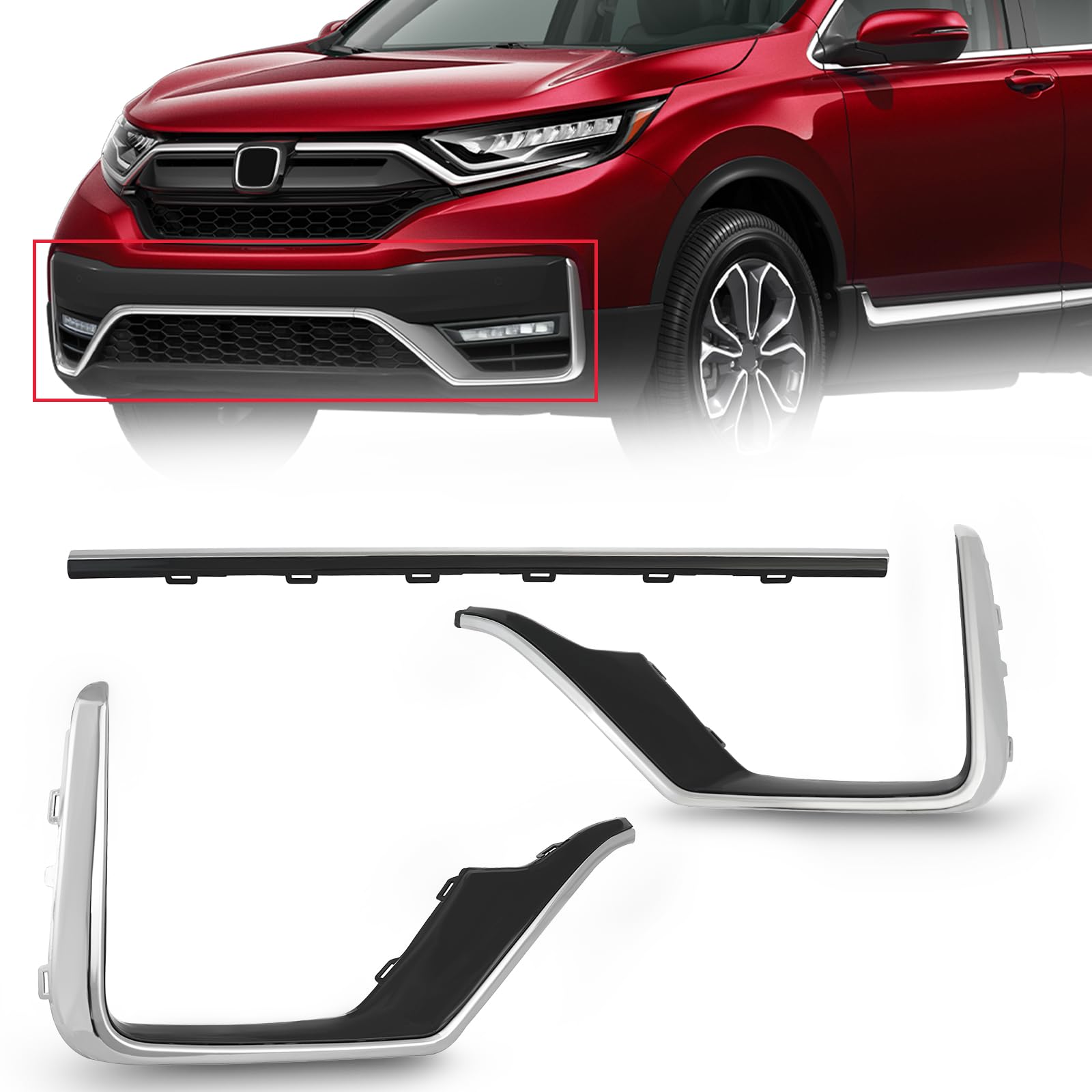 KARPAL Front Bumper Face Bar Molding Trim Strips Left and Right Fit for 2020 2021 2022 Honda CRV CR-V Gloss Black