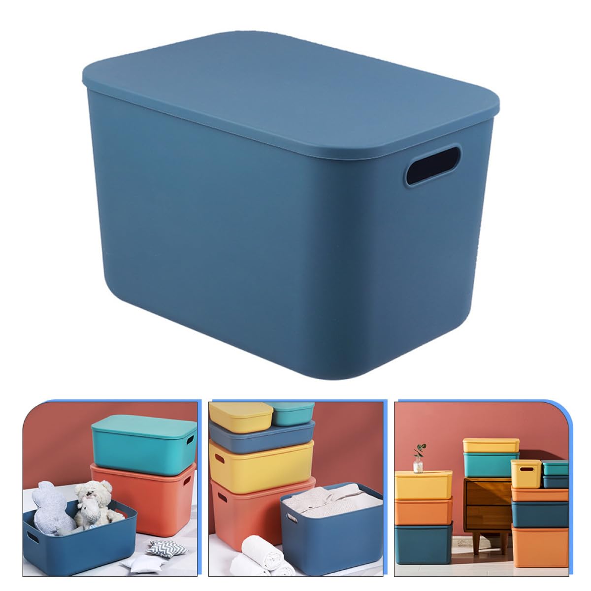 Scatola Organizer per Cosmetici Grande in Pp Blu con Manico Robusto | Contenitore Capiente, Coperchio Incluso, per Bagno e Cucina, Utile per Riporre Vestiti e Calze