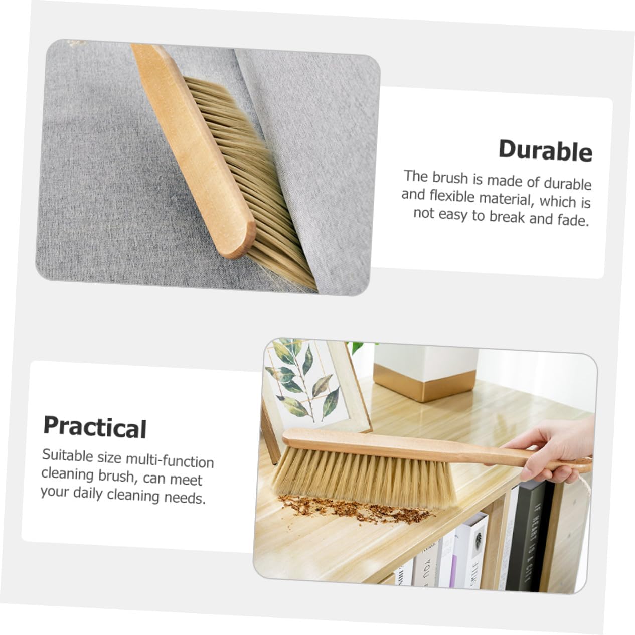 Wood Handle Hand Broom Soft Bristle Cleaning Brush for Household Dusting Portable Compact Bench Brush for Furniture Desk and Bed Surfaces