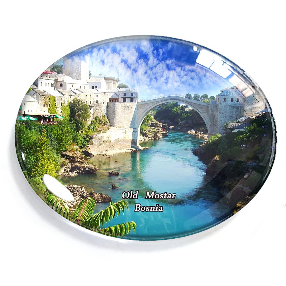Old Mostar Bosnia Magnet Fridge Refrigerator Freezer Magnet Sticker Souvenir Decorations Oval Crystal Magnet Kitchen Whiteboard