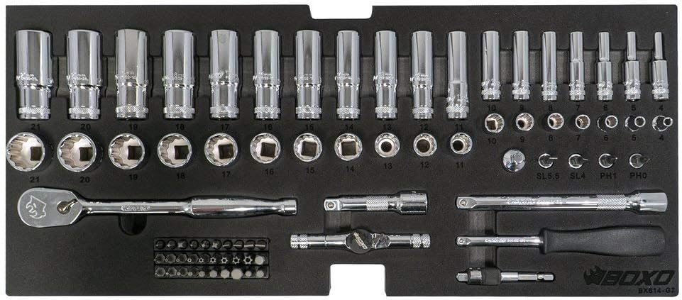 BOXO USA Heavy Duty 113 Piece Metric Tool Set with 2 Drawer Hand Carry Tool Box - Matte Black ECC19201SBK1-113-2