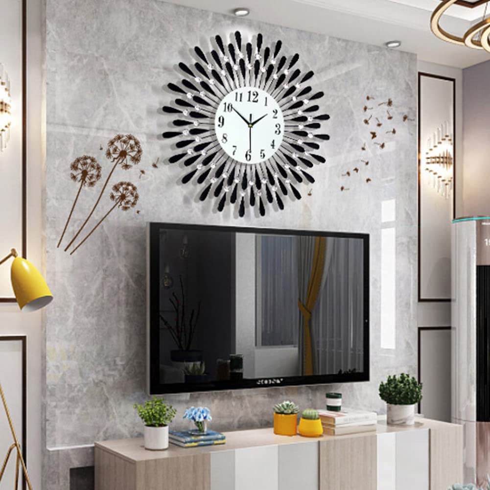 Nowoczesny kryształowy diamentowy zegar ścienny, luksusowy zegar ścienny cichy metalowy zegar do salonu sypialnia dekoracja ścienna do domu,60 * 60cm