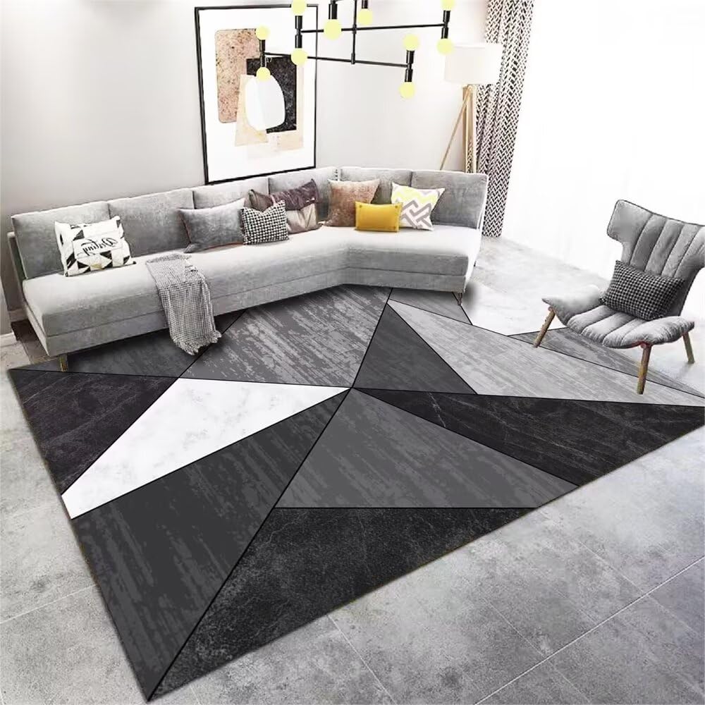 Tapis central du salon gris noir 60x90cm pour grande cheminée