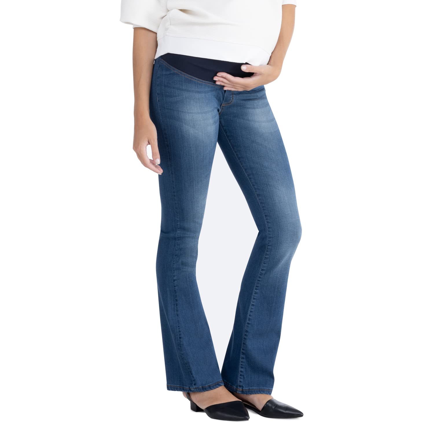Catania - Jeans Premaman con Panciera Bassa a Zampa di Elefante, Abbigliamento per La Gravidanza - Made in Italy