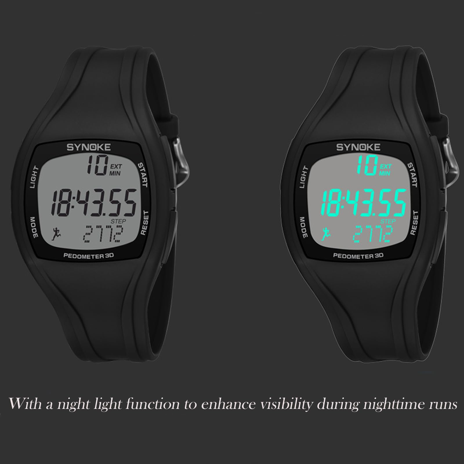 Reloj digital con pulsera contador de pasos con podómetro, sin aplicación, sin Bluetooth, Negro, M, F108WH-1ACF