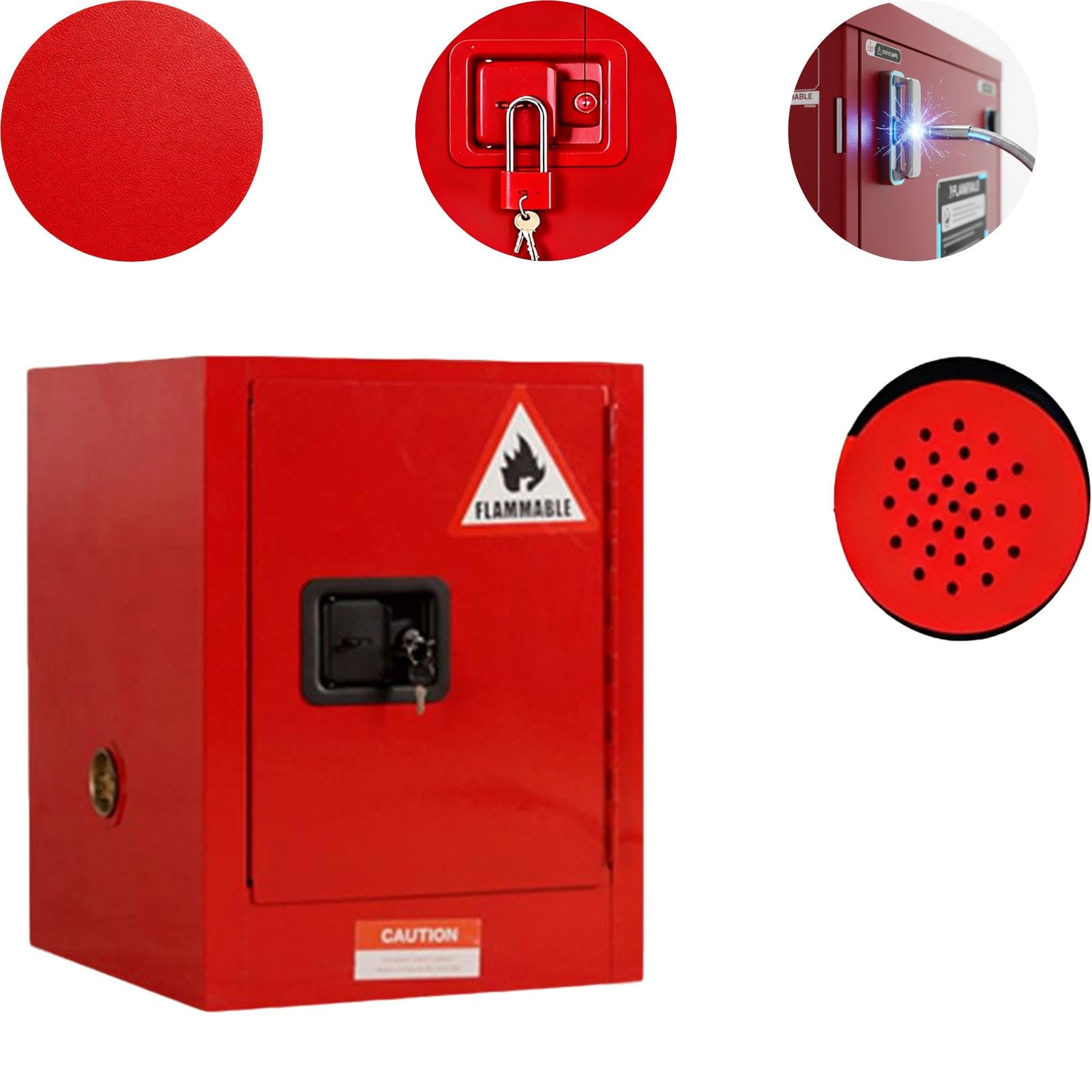 Armario de Seguridad Rojo para Líquidos Combustibles | Almacenamiento Resistente al Fuego para Pinturas, Tintas & Productos Inflamables | Grado Industrial y de Laboratorio(4gal)