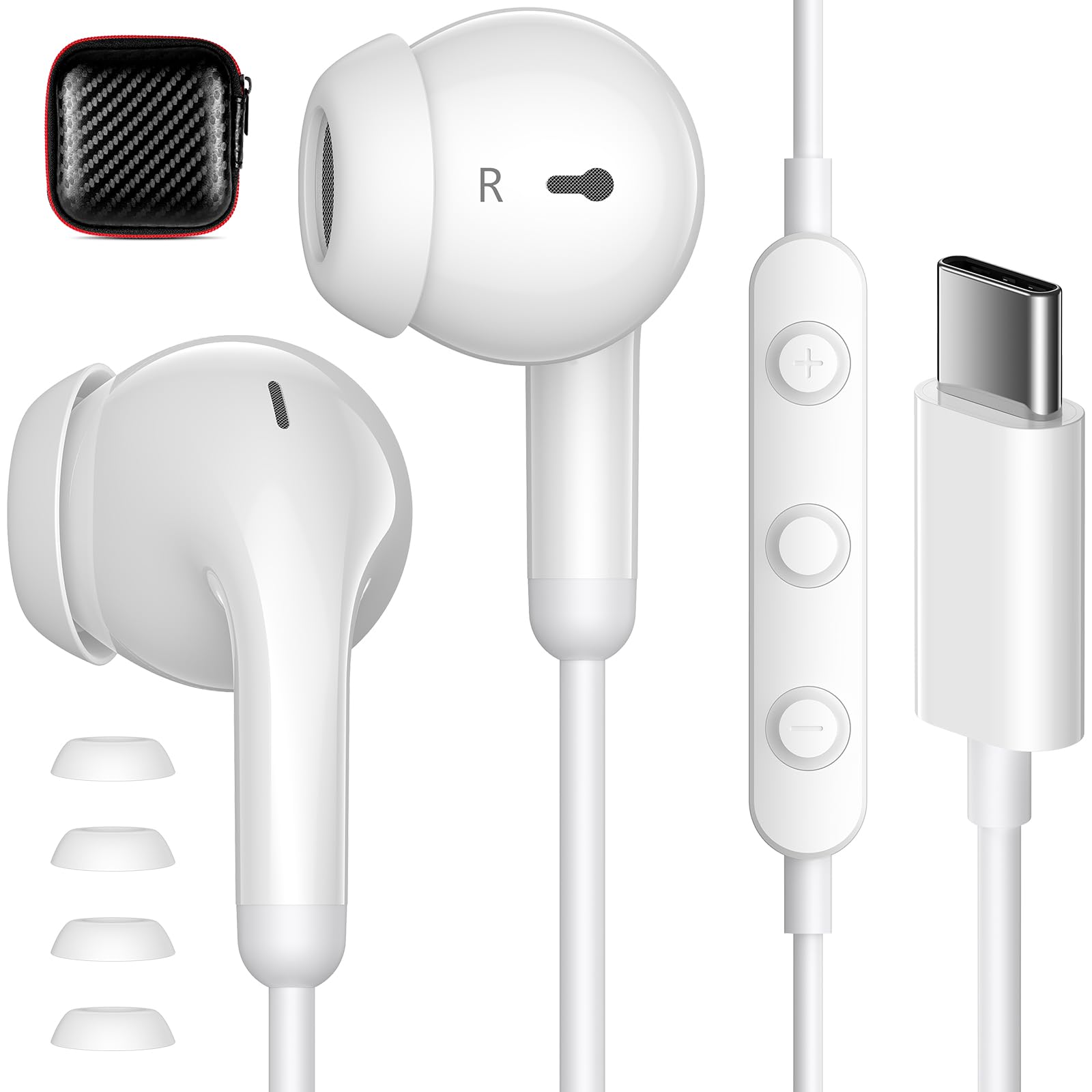 USB C Headphones for Apple iPhone 17 16 Pro Plus iPad A16 USB C Wired Earbuds with Microphone Volume Control, Stereo in-Ear Earphones for Samsung